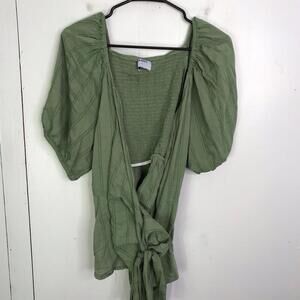 Old Navy Top Womens 2X Puff Sleeve Eyelet Striped Wrap Tie Front Cottagecore